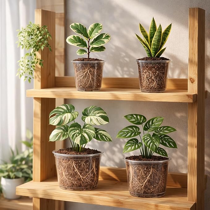 8 Packs 8 Inch Reinforced Large Clear Nursery Pots with Saucers Transparent Plastic Plant Pot Seedling Planter with Drainage Holes for Vegetable Propagation Root Cutting Seed Starting