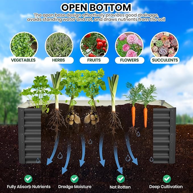 Elevated Metal Garden Bed Outdoor Raised Planter Box for Vegetables Flowers and Plants Rectangular Design for Backyard Gardening