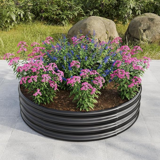 Tall Round Raised Garedn BedMetal Raised Beds for Vegetables Outdoor Garden Raised Planter Box Backyard Patio Planter Raised Beds for Flowers Herbs Fruits Black