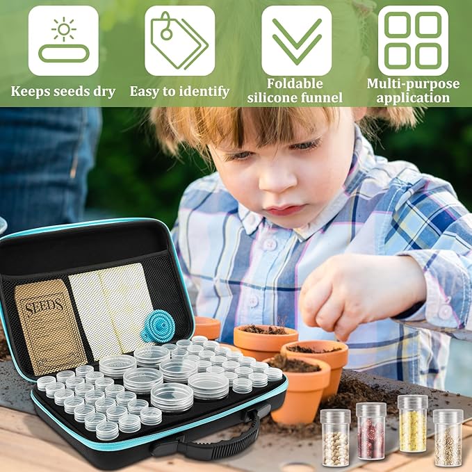 48 Slots Seed Storage Organizer Garden Seeds Saver Kit with 7 Seed Envelopes Label Sticker Funnel for Flower Plants Vegetable Seeds Saving