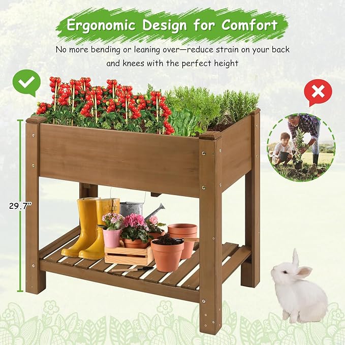 PetsCosset Raised Garden Bed Wooden Elevated Planter Box with Legs Protective Liner Reinforced for Vegetables Herbs Flowers for Outdoor Patio Backyard Balcony Gardening (33.46 X 17.9 X 29.72 inches)