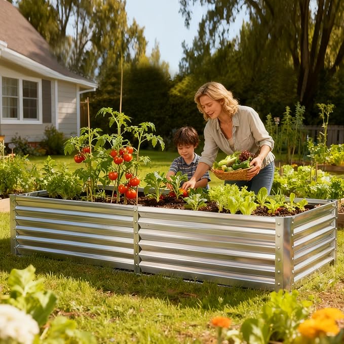 NEWBULIG 6x3x2ft Galvanized Raised Garden Bed with Greenhouse Cover Outdoor Metal Planters Box for Planting Vegetables Flowers &amp Herbs Easy Assembly Clear