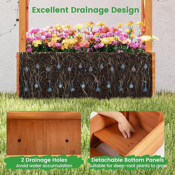 S AFSTAR Raised Garden Bed with Trellis Wood Planter Box with Hanging Roof &amp Drainage Holes for Climbing Plants Vines Flowers &amp Vegetables Indoor Outdoor Plant Container for Patio &amp Ya