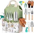 Gardening Tool Set 10 Pieces Heavy Duty Stainless Steel Garden Tool Set Hand Tools with Roomy Lightweight Floral Tote Bag Rust-Proof Garden Tools for Gardening Ideal Gardening Gifts for Women Mom