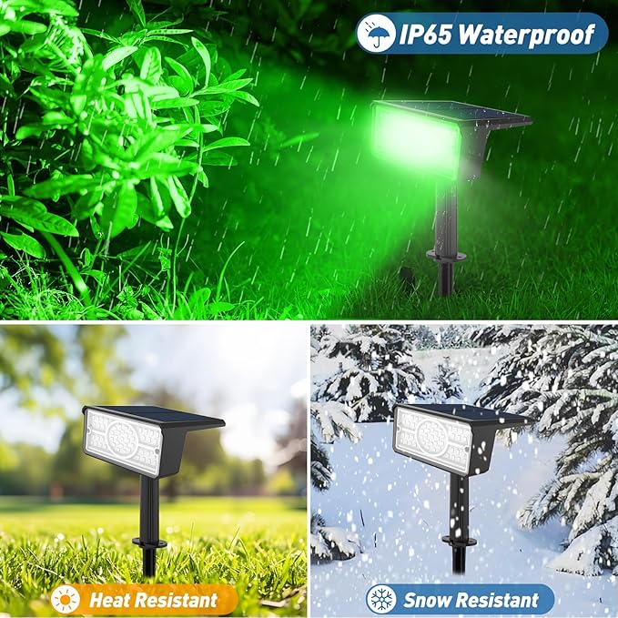 T-SUN Green Solar Spot Lights Outdoor 4 Pack 49 LED 2 Lighting Modes IP65 Waterproof Landscape Spotlights 2 in 1 Auto On/Off Solar Lights for Yard Garden Driveway Pathway