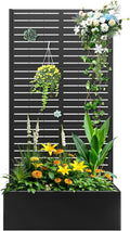 Trellis for Climbing Plants OutdoorMental Garden Bed with Drainage Holes Outdoor Privacy Screen Design Tall planters for herb Flower Vegetables 73x35x16 Black-Louvered