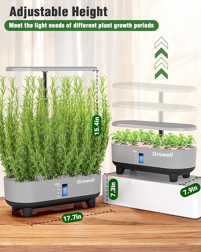 Hydroponics Growing System Kit 16 Pods Indoor Garden with 28W Full Spectrum LED Grow Light Auto Timer 3 Smart Light Modes 8L Large Herb Garden Ideal Gardening Gift for Women Men (Gray)