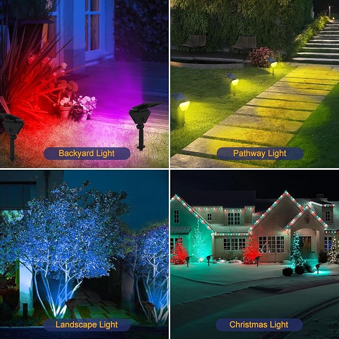 T-SUN Solar Spotlights Outdoor Color Changing Landscape Lights Halloween Lights Outdoor IP65 Waterproof Landscape Lighting Auto On/Off for Garden Yard Lawn Pathway 12-Pack