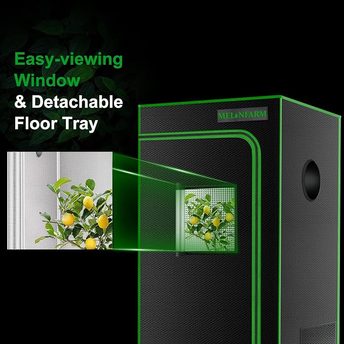 MELONFARM 2x2 Grow Tent 24x24x48'' High Reflective 600D Diamond Mylar Canvas with Observation Window and Floor Tray for Hydroponic Indoor Plant Growing