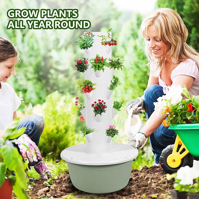 AIZYR 5 Layer Hydroponic Growing Tower System Hydroponic Tower Vertical Planter Tower Outdoor Indoor Garden Growing System Kit Automatic Watering