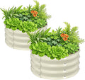 VINGLI 2 PCS Galvanized Raised Garden Beds Outdoor 2x2x1ft Round Raised Planter Boxes Outdoor Metal Raised Garden Bed for Vegetables (White)