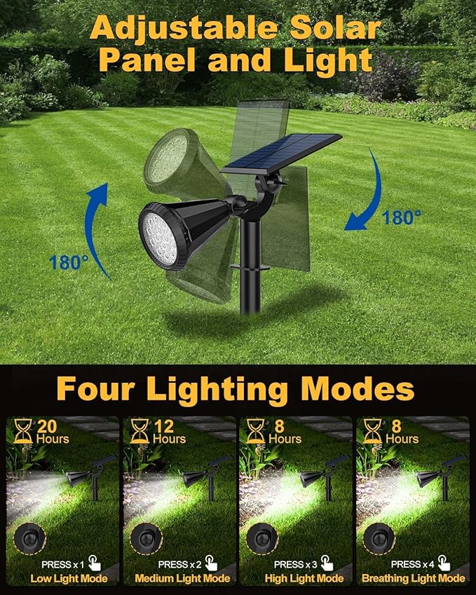 Solar Spot Lights Outdoor 10 Pack Outdoor Solar Lights for Yard 4 Lighting Mode Solar Landscape Spotlights with Auto On/Off 2-in-1 Waterproof Wall Lights for Garden Walkway (Cool White)