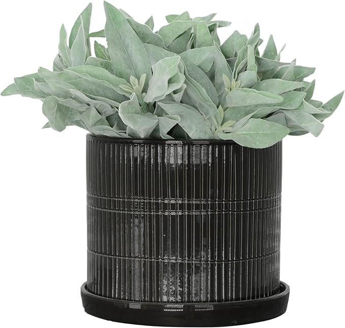 S2 1012 Textured Planter W Saucer Black