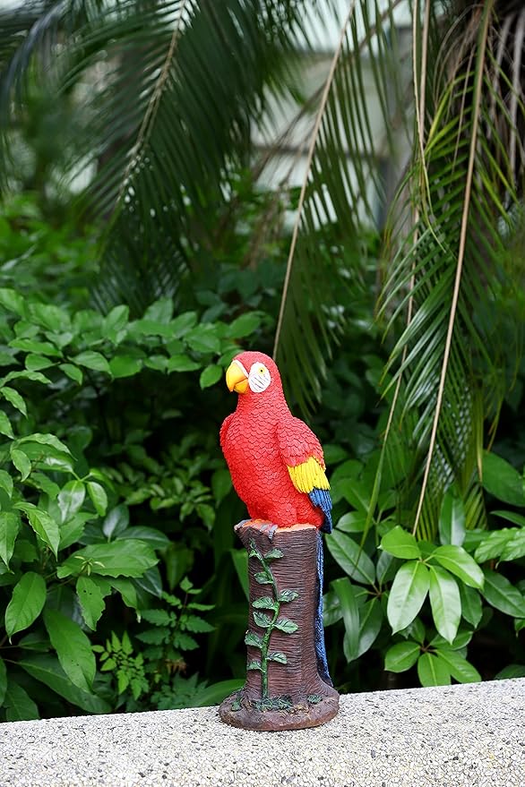 Techko Decorative Red Parrot Outdoor Garden Statue Waterproof Solar LED Spotlight Tropical Tiki Decor