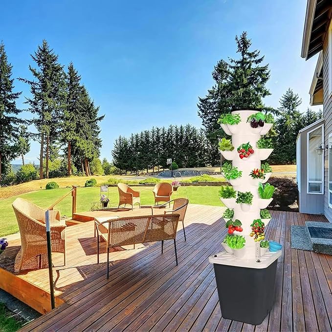 Indoor Hydroponic Growing Tower Growing Vertical Growing Tower 6 Layers 30 Plant Sites with Pump and Mobile Water Tank