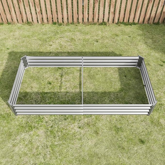 Raised Garden Beds Outdoor Rectangle Galvanized Metal Planter Box with Kit Above Ground Garden Bed for Vegetables Herbs Flowers and Plants (Silver 7.6×3.7×1)