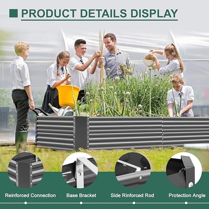 Land Guard 2 Pack 8×4×2ft Galvanized Raised Garden Bed Kit Galvanized Planter Raised Garden Boxes Outdoor Large Metal Raised Garden Beds for Vegetables (Gray)