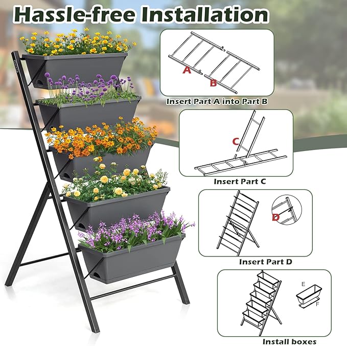 COSTWAY Vertical Raised Garden Bed 5 Tier Planter Box with Drainage Holes for Vegetables Grass Flowers Freestanding Garden Planter Indoor Outdoor Patio Balcony Greenhouse