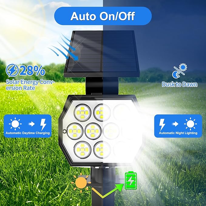 Solar Spot Lights Outdoor Waterproof IP67 6 Pack - 50 LED Adjustable Solar Powered Landscape Spotlight with 3 Lighting Modes Stake Light for Outside Yard Lawn Pathway Tree (Cool White)
