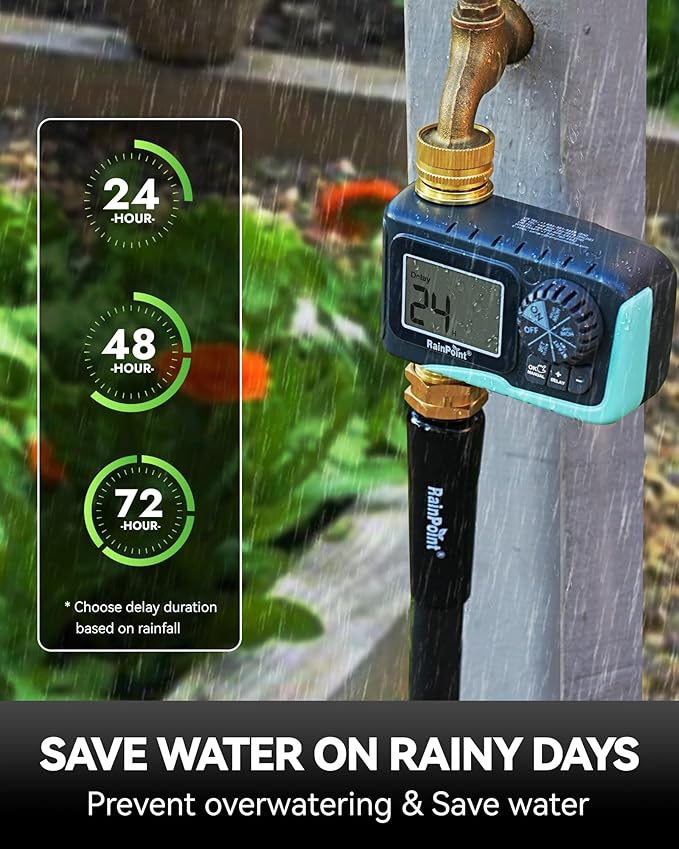 RAINPOINT Sprinkler Timer 100% Metal Pipe Water Timer for Garden Hose Programmable Hose Controller for Watering Sprinkler Controller with Manual Watering/Rain Delay for Outdoor Lawn &amp Garden (2