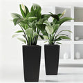 Square Planter for Indoor or Outdoor Use 22 Inch High Faux Rattan Flower Pot with Automatic Watering System for Porch Patio Backyard Makes Keeping Flowers Easier (Pack of 2 Black)