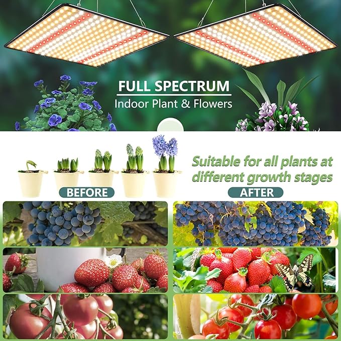 Grow Light (2-Pack) 200W LED Grow Lights for Indoor Plants Full Spectrum Plant Growing Lamps for Seedling Veg and Bloom