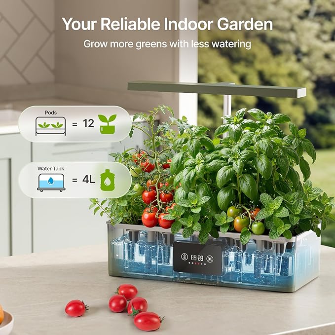 SUNCOZE Hydroponics Growing System Kit with 24W Dimmable Grow Light 12 Pods Indoor Herb Garden with Timer &amp Local Time Setting Adjustable Height Smart Countertop Garden for Home &amp Kitchen