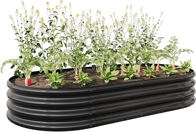 DSHADE Outdoor Raised Garden BedOval Large Galvanized Metal Raised Planter Bed Garden Bed Kit Anti Rust Garden Beds Large Metal Planter Box for for PlantsVegetablesFlowers (Black)