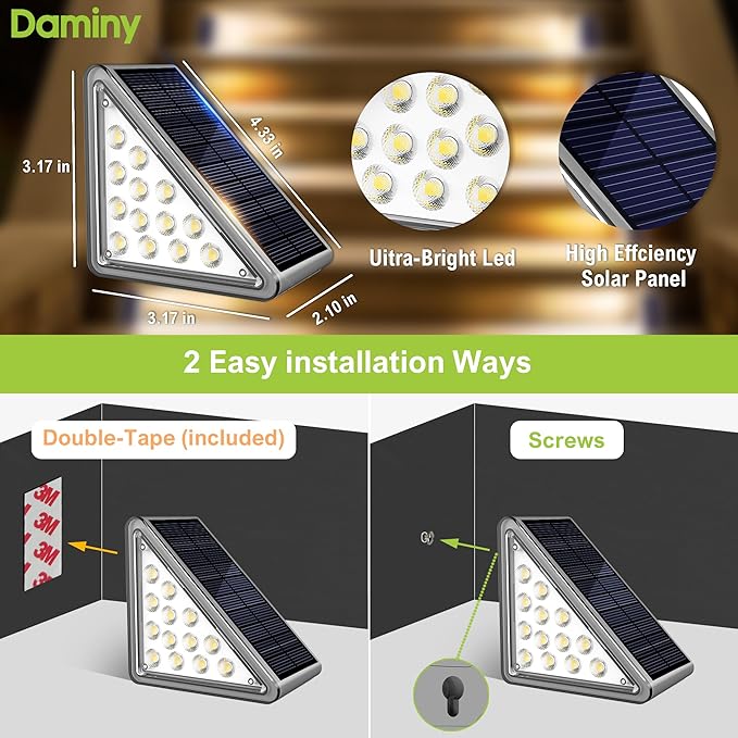 DAMINY Solar Step Light for Outside2CCT(Warm &amp Cool)2 Lighting Modes Stair Light Outdoor Waterproof IP65Solar Deck Light for StepsStairsDeckYardPatioPorch and Front Door6 Pack