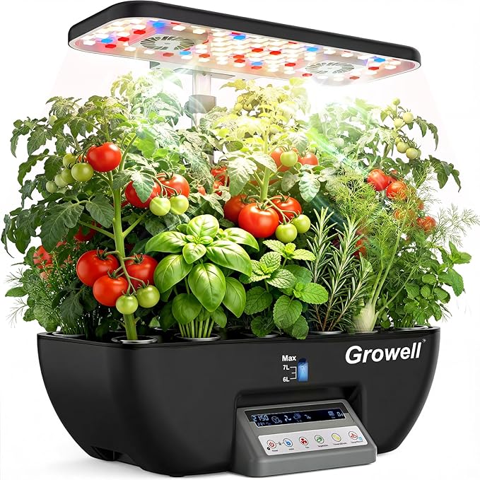 Hydroponics Growing System Kit 17 Pods Indoor Herb Garden with 2 Fans Circulation Grow Light Smart Water Cycle Auto Timer 10L Water Tank Perfect Indoor Gardening System Gifts(Black/Grey)
