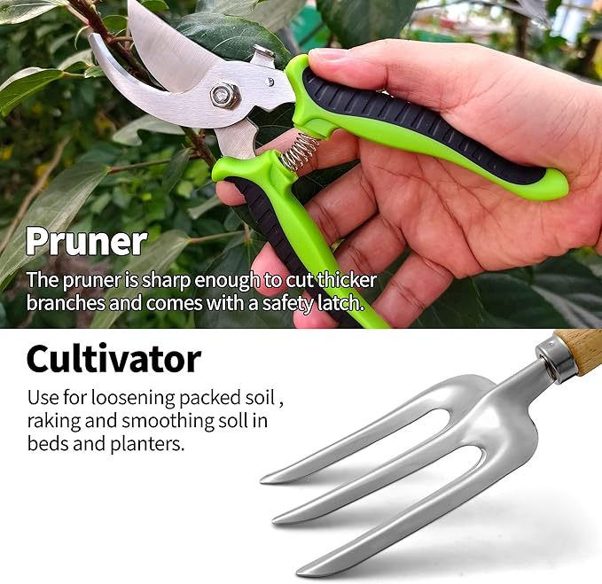 Gardening Tools – 42 Piece Premium Gardening Tool SetHeavy Duty Hand Tools with Fashion Garden Tools Organizer HandbagRust-Proof Gardening Tool Kit Ideal Gardening Gifts for All (Green Floral)