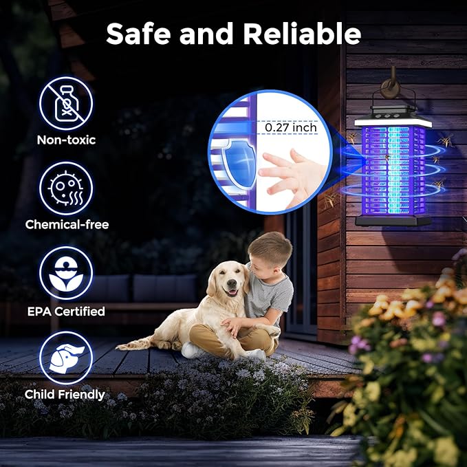 Bug Zapper Outdoor Mosquito Zapper 2 in 1 Portable &amp Rechargeable Bug Zapper Outdoor with 5000mAh Battery &amp LED Night Light 4000V Electric Fly Zapper for OutsidePatioBackyardGarden Purple