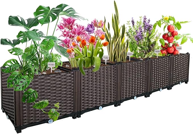 Large Planters for Outdoor Plants Garden Boxes Outdoor Raised Garden Bed Heat and Frost Resistance Planters Garden Box with Drain Outlet for Vegetables/Herbs