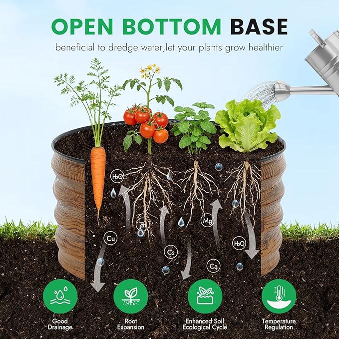 INNO STAG 3 Pcs Round Galvanized Raised Garden Bed — 2×2×1ft Planter Box Outdoor Raised Beds Kit for Gardening Vegetables Fruits Herbs and Flowers Grain
