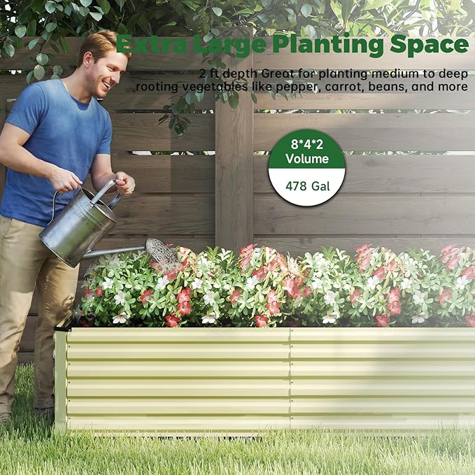 8x4x2 ft Raised Garden Bed Large Metal Planter Raised Beds Planters for Outdoor Plants for Vegetables Flowers Herbs Fruits and Succulents.Yellow