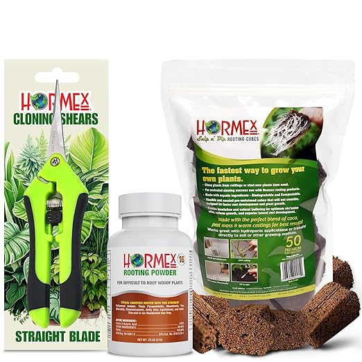 Hormex Rooting Powder #16 Grow Cubes &amp Shears Combo - Rooting Hormone for Difficult Hardwood Plants Tree Cuttings | Root Starter Cubes for Cloning Plants | Precision Straight-Blade Shears (50 Pl