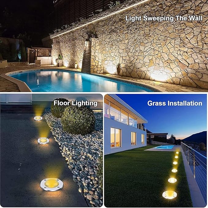 Outdoor LED Buried Lights - 3W Recessed Round Ground Spotlights IP67 Waterproof for Decks Steps Driveways Gardens and Pathways (Blue Warm White 110V)