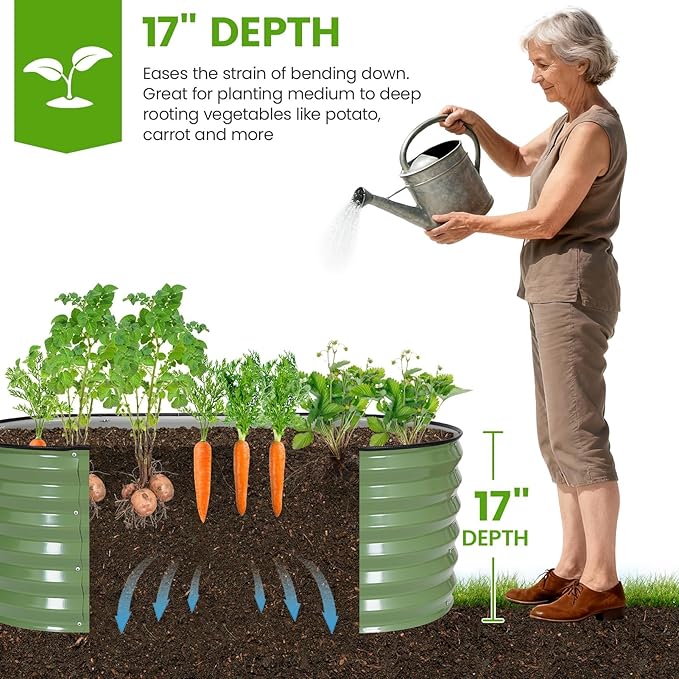 G GOOD GAIN Raised Garden Beds - 4x2x1.4ft Galvanized Planter Boxes Kit with Protective Tape &amp Gloves &amp Tools | Oval Metal Outdoor Raised Bed for Gardening Vegetables Fruits Flowers Herbs