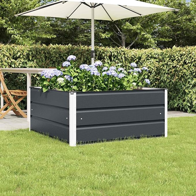 Steel Raised Garden Bed for Gardening Metal Planter Box for Vegetables Fruits Flowers 39.37 x 39.37 x 17.72 in Anthracite -445