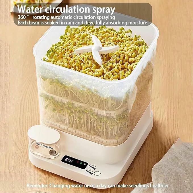 Automatic Sprouter Bean Growing Machine 3 Layers Home Smart Bean Sprout Machine with 1.5L Water Tank 360° Automatic Spray LED Display Time Four Season