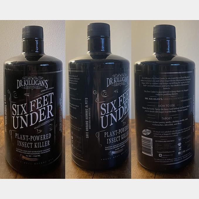Dr. Killigan's Six Feet Under Plant Powered Insect Killer Spray | Indoor Natural Pest Control | Fleas Pantry &amp Clothing Moths Ants &amp Cockroaches | Family Friendly Pet Safe (24 oz)