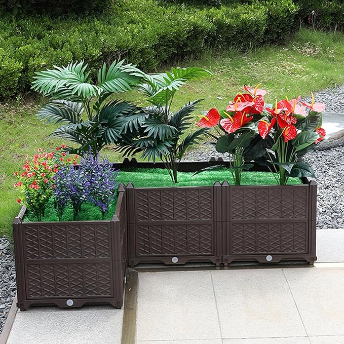 Raised Garden Beds Outdoor for Gardening 63 Rectangular Plastic Raised Planter Garden Box for Fruit Vegetables Herbs Flowers Growing Bed for Lawn Patio Balcony Brown