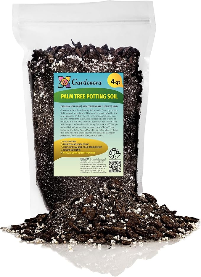 GARDENERA Palm Tree Potting Mix - The Ultimate Soil for Strong and Healthy Palms - Top Choice for Palm Tree Growers [4 Quart Bag]