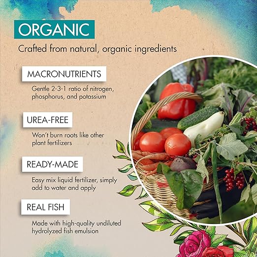 1 Gallon Organic Fish Emulsion Fertilizer for Plants - Ideal Liquid Fish Fertilizer for Plants Flowers Fruits &amp Vegetables 2-3-1 NPK - Sustainably Sourced and Hydrolyzed for Steady Growth