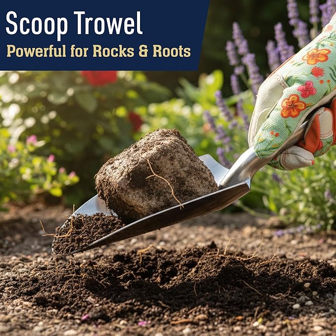 Hand Gardening Tools 3 Pack with Cultivator Hand Rake Transplanting Shovel and Garden Trowel for Planting - Heavy Duty Cast Aluminum Garden Tool Set with Ergonomic Handles by Kings County Tools