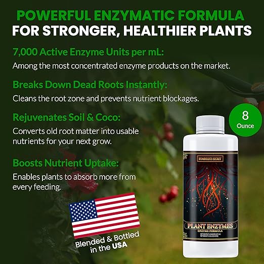 Humboldts Secret Plant Enzymes | 7000 Active Units per mL | Root &amp Soil Enzyme Additive for Hydroponic and Aeroponic Systems | Boosts Growth and Root Strength for Maximum Nutrient Uptake | 8 Ounc