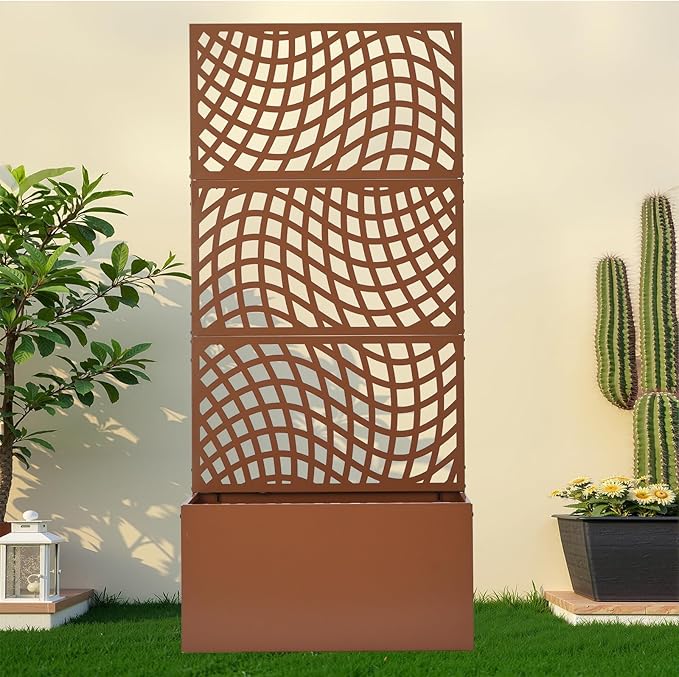 Metal Planter Box with Trellis70 Outdoor Raised Garden BedPrivacy Planters for Patio GardenPlanter Box with Drainage Holes for Climbing Plants