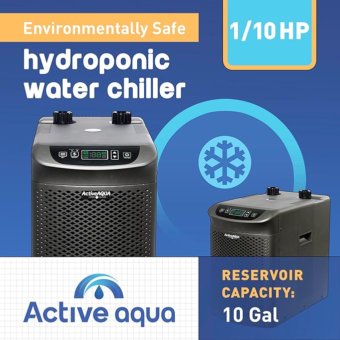 Active Aqua 0.10 HP Water Chiller with Boost | Cold Plunge &amp Ice Bath Cooler | Digital Temp Control | Fresh &amp Salt Water Hydroponics Aquariums | 10–40 Gal