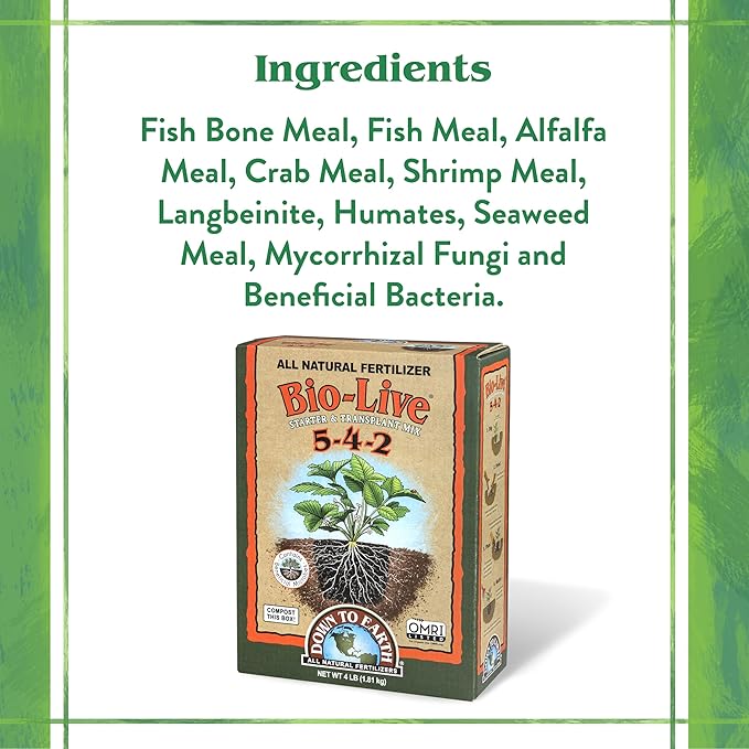 Down To Earth All Natural Fertilizers Organic Bio-Live Starter &amp Transplant Mix with Mycorrhizal Fungi and Benefical Microbes for Plant Food 5-4-2 4 lb