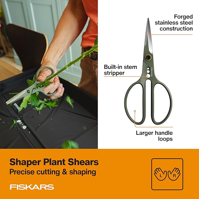 Fiskars Indoor Plant Care 3-Piece Set Precision Gardening Tools with Nesting Storage Caddy Detail Snips Stem Shears &amp Bypass Pruner for Trimming &amp Shaping Houseplants Stainless Steel Blade